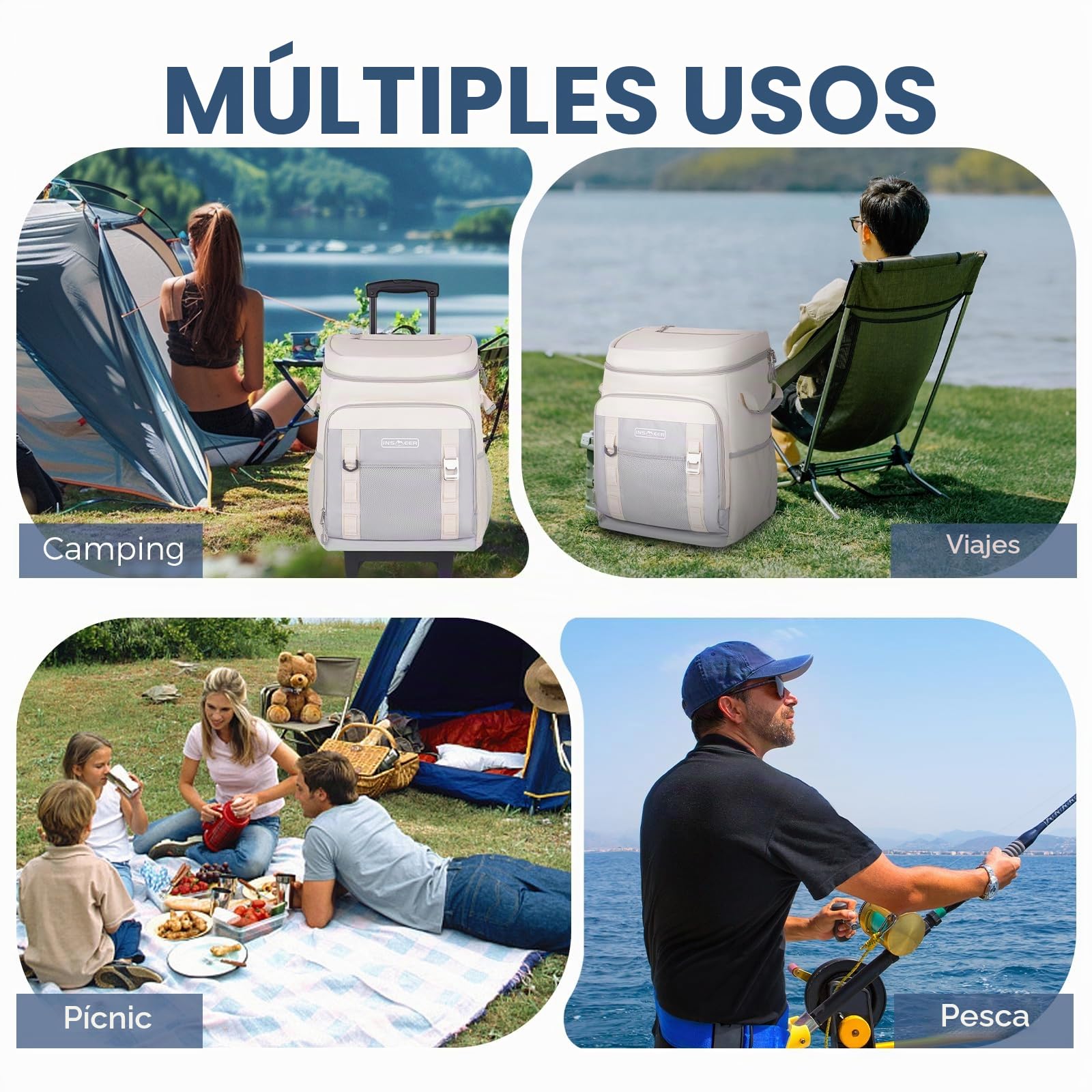 Nevera con ruedas, 50 litros/80 latas, bolsa térmica grande plegable e impermeable, bolsa térmica para playa, camping, picnic, compras