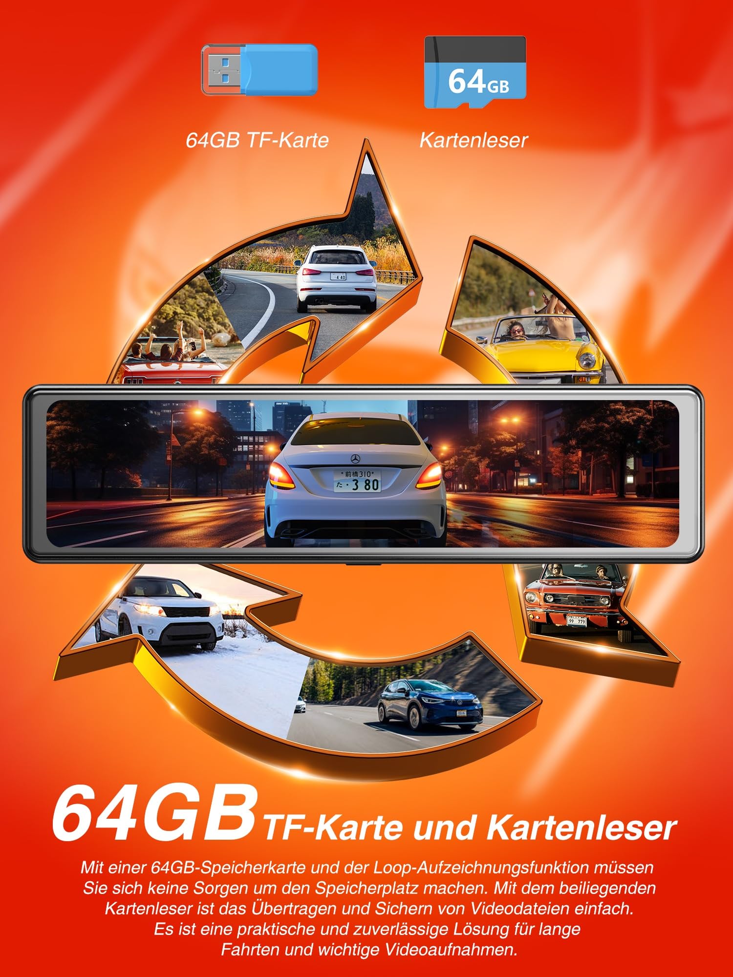 iZEEKER 4K Dashcam Vorne Hinten, Touchscreen Rückspiegel Kamera mit 64 GB