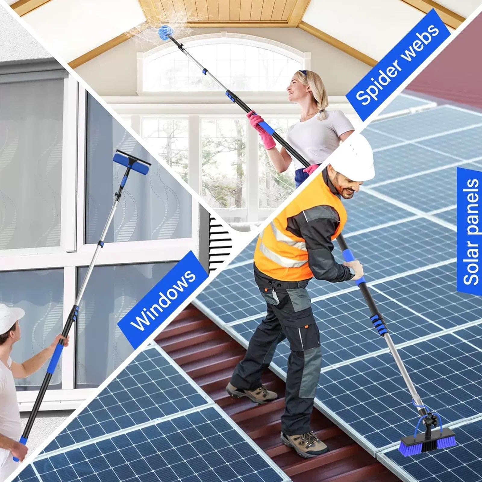 Kit de limpieza hidráulico retráctil para paneles solares que incluye una escobilla de goma de 32 cm, dispensador de jabón, cepillo para polvo y más adecuado para limpiar paneles solares y ventanas