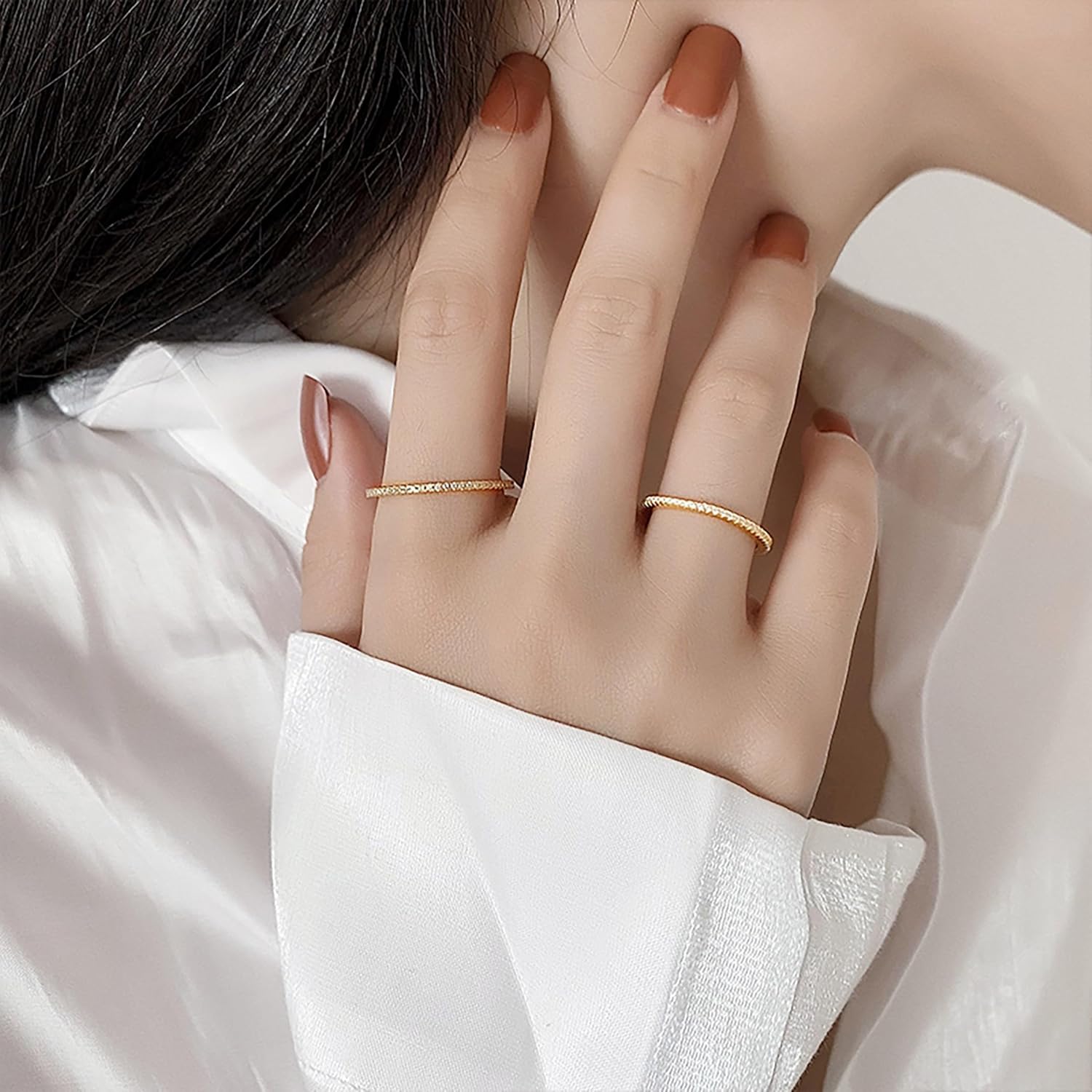 White CZ Promise Ring for Women 925 Sterling Silver Engagement Ring Half Cubic Zirconia Eternity Wedding Band 14K Gold Plated Diamond Stackable Ring Promise Valentines Day Ring for Brides Teacher - Image 6