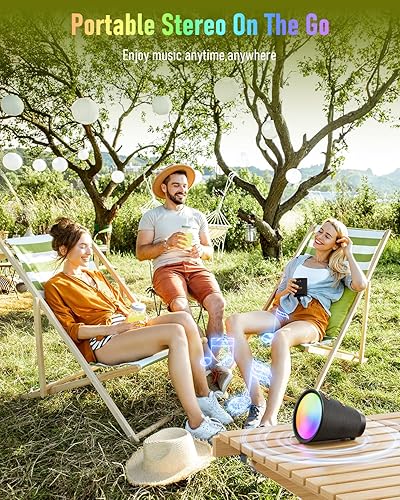 Miniatura 7 de Altavoz Bluetooth portátil inalámbrico con 9 luces de color, tiempo de reproducción de 20 horas, emparejamiento estéreo, graves profundos, IPX6