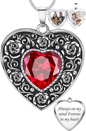 Miniatura 2 de Fanery sue Heart Locket Necklace That Holds 2 Pictures for Women Girls, Silver Rose Sunflower Custom Photos Necklaces Personalized Lockets Necklace
