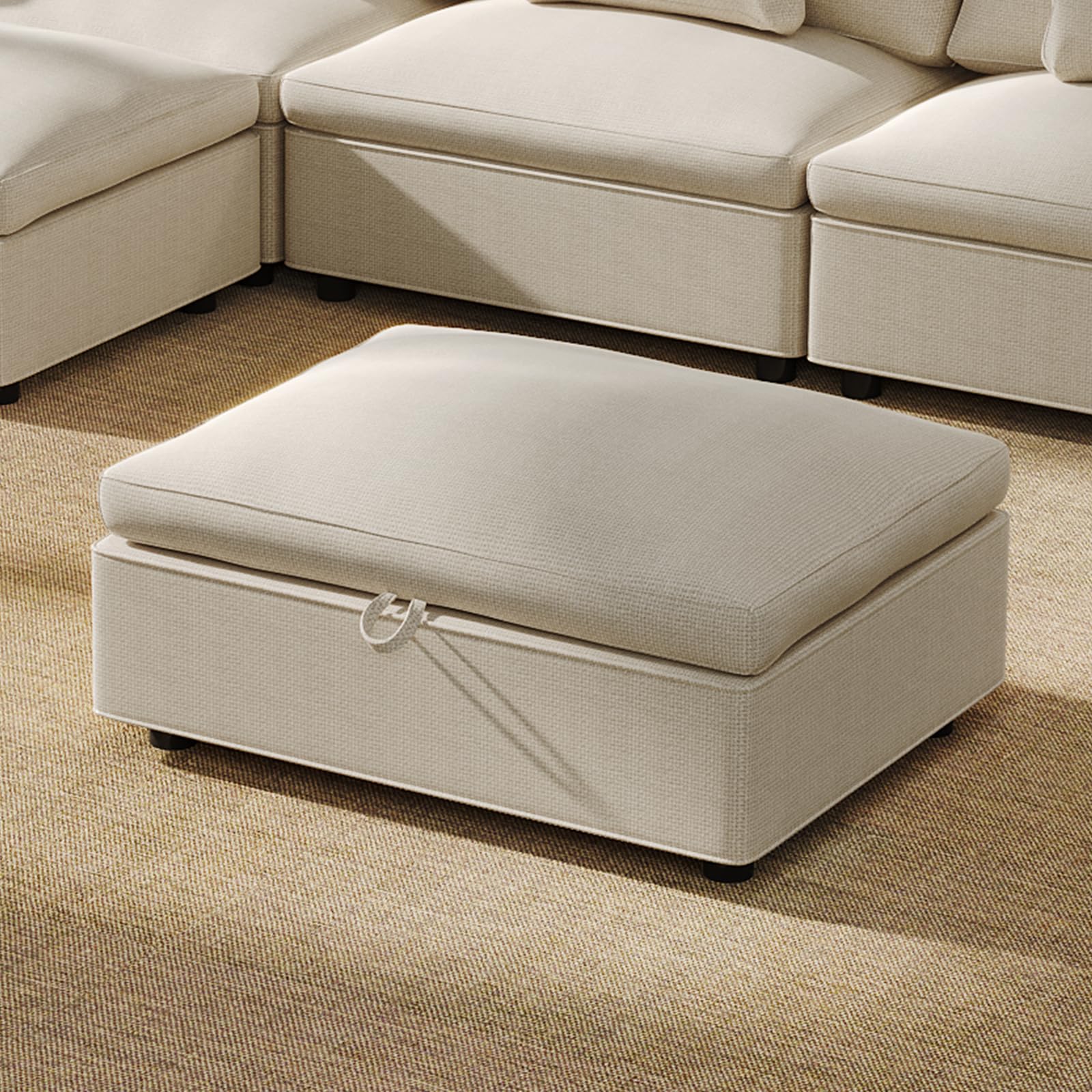 33.07" Storage Bench Storage Ottoman, Oversized Single Sofa for Living Room, Broad Seater Couch, Indoor Footstool Beige