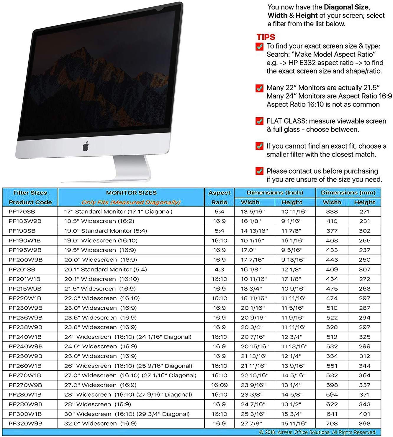GeckoCare - MMMPF220W1B - Frameless Blackout Privacy Filter for 22 Widescreen Monitor