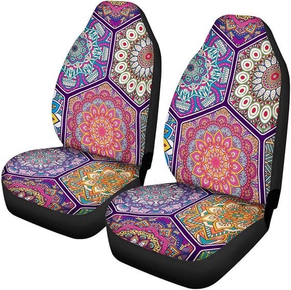 Decorative Colorful Mandalas Patchwork Boho Flower Pattern Car Seat Covers Set of for 2 Front Seats,Auto Accessories Protectors Decor Universal Fit for Car Truck SUV