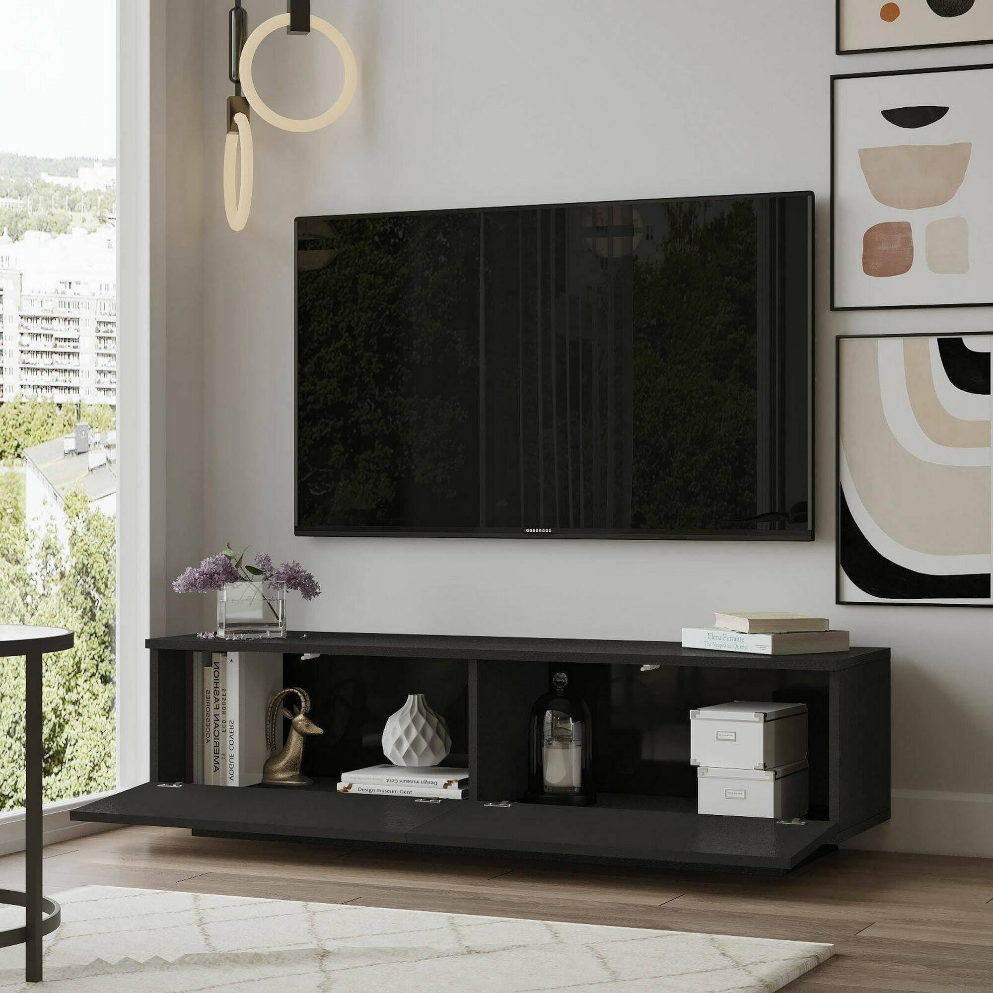 Dmora - Mobile porta TV Zaur, Credenza da soggiorno, Armadio basso per TV, Base parete attrezzata, 140x36h38 cm, Nero
