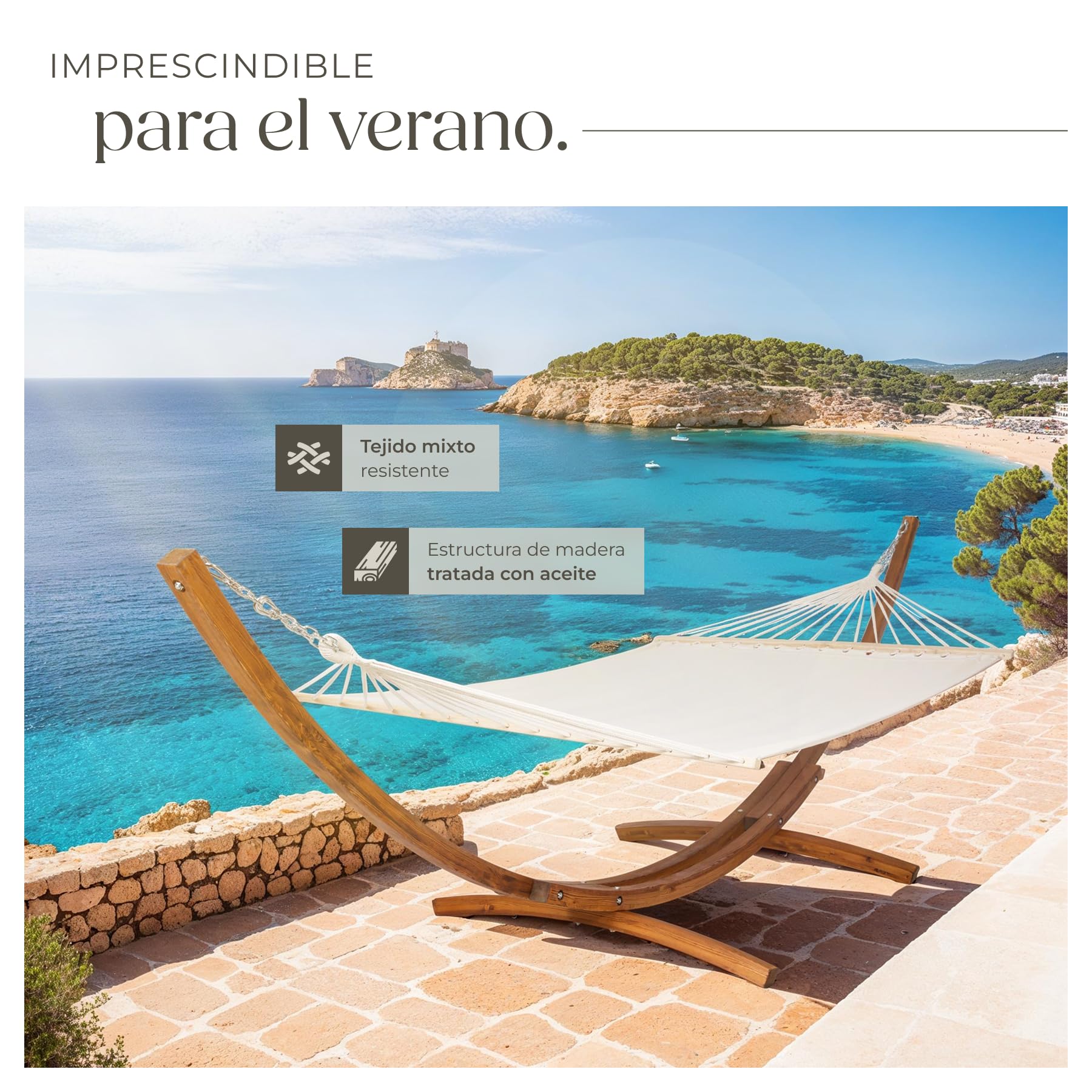tectake® Hamaca Jardin XXL Colgante para 2 Personas, Robusta, Tumbona Jardin Exterior y Terraza, Cama Doble, Montaje Fácil, con Accesorios, Ideal para Camping y Camper Furgoneta - Blanco
