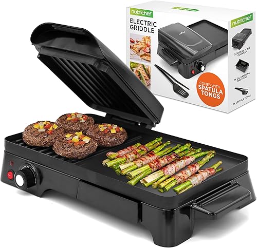 Nutrichef Parrilla, plancha y prensa Panini 3 en 1, revestimiento antiadherente, control de temperatura, sandwichera multiusos para encimera, disponible en Yaxa Venezuela