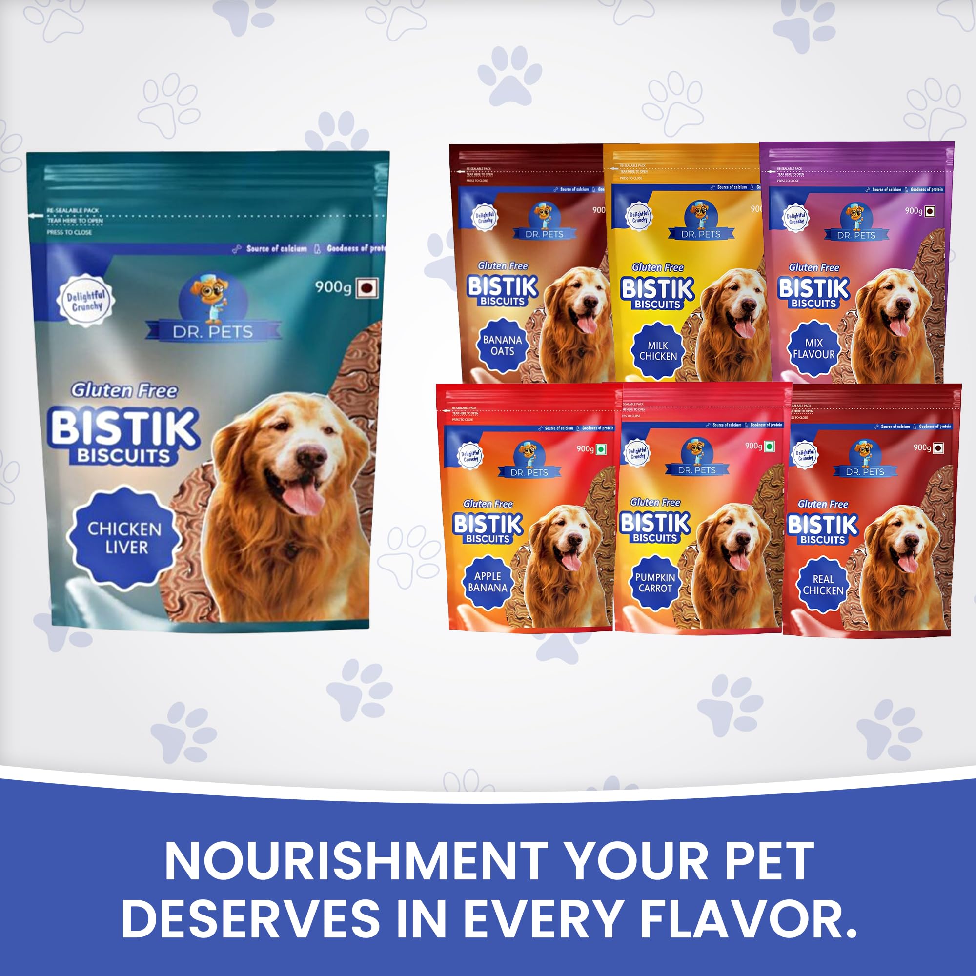 Dr.Pets Bistik Dog Food Adult - Dog Biscuits for Adult Dog & Puppy, Gluten Free Healthy Treats with Fresh & Natural Ingredients, Banana Oats & Chicken Liver Flavor 900g Each (Combo Pack) 4