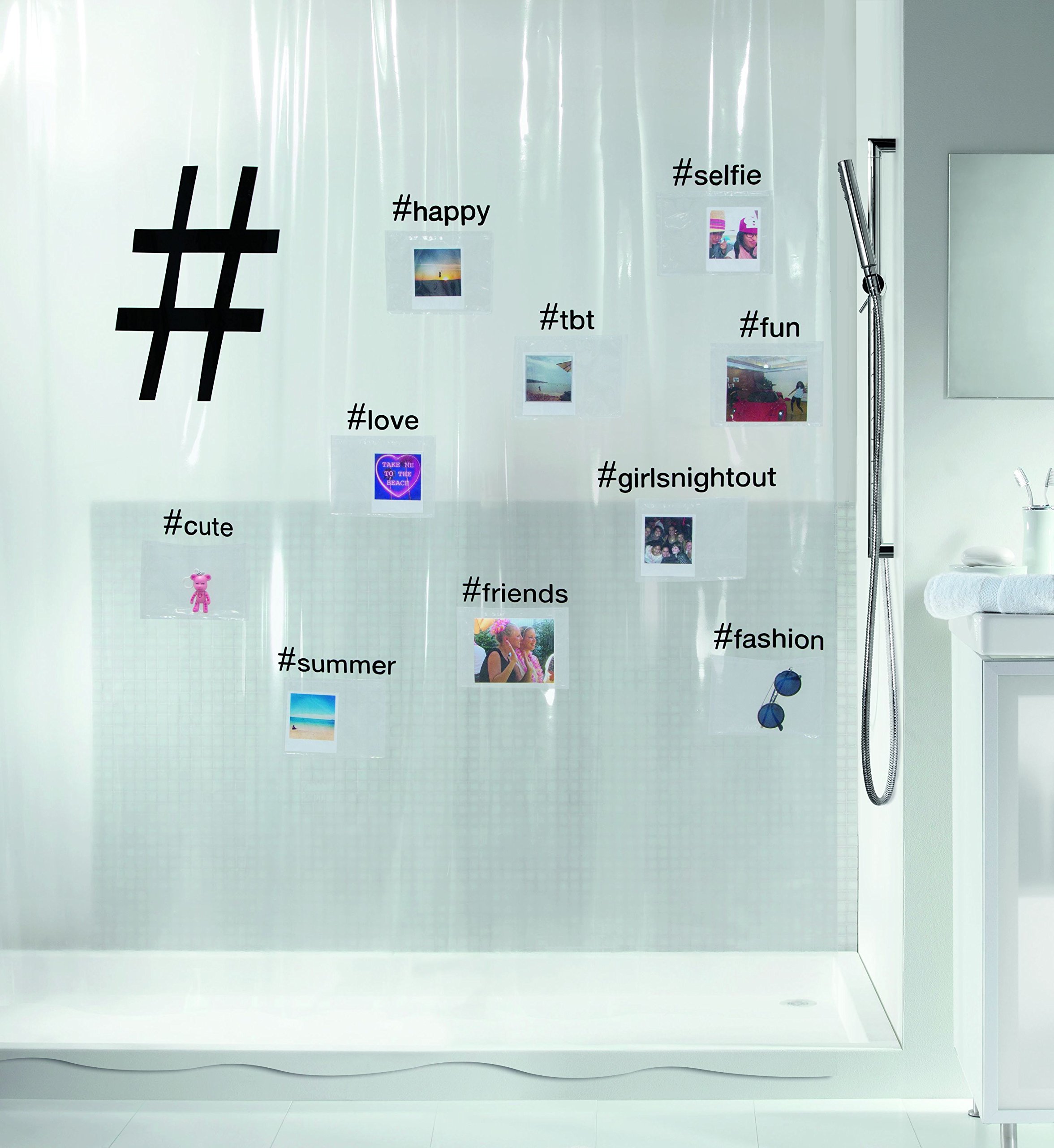 Spirella Hashtag Collection, Textile Shower Curtain 180 x 200, 100% Polyester, Black, PEVA, W 70.9" x L 78.7" (1 Panels)