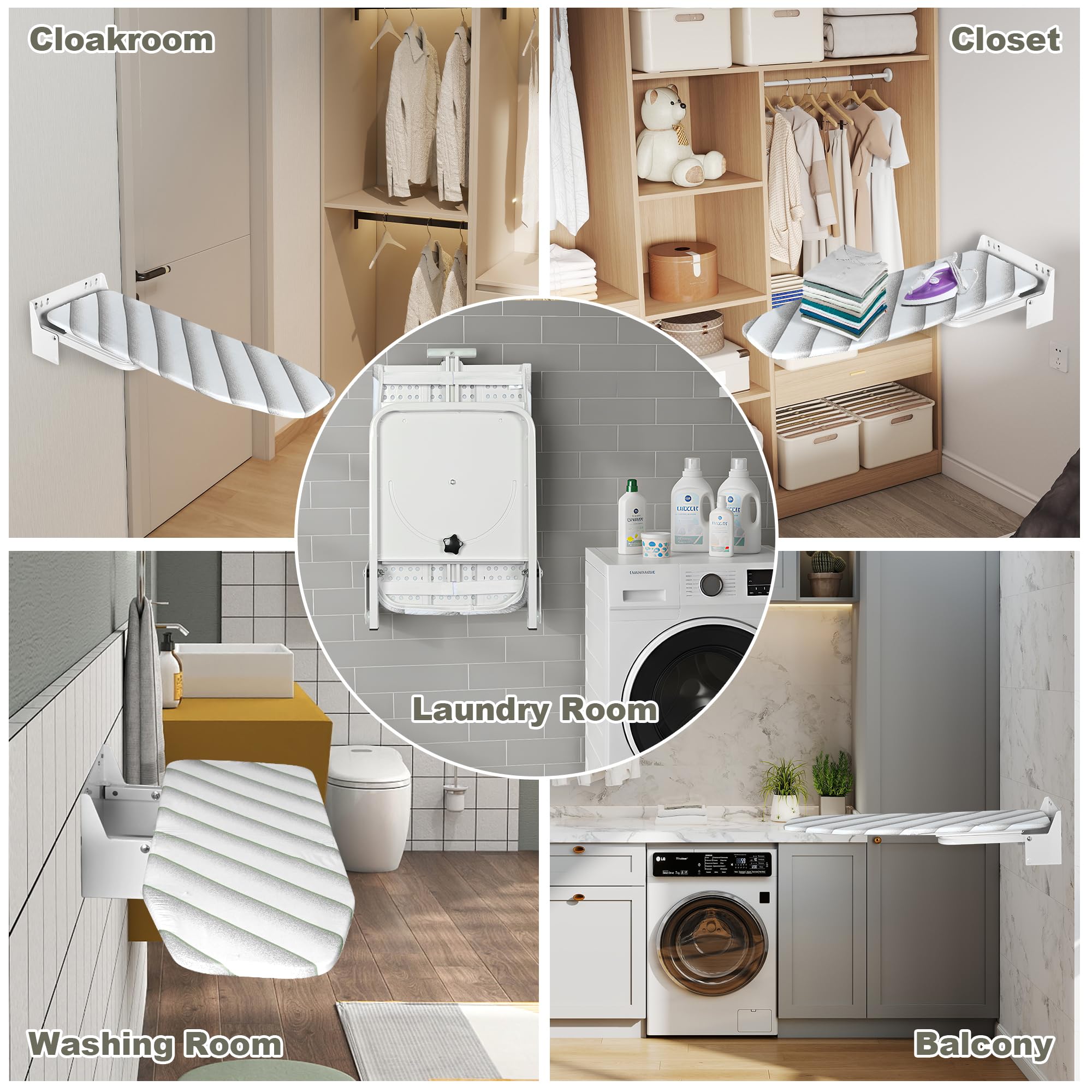 Bügelbrett Wandmontage Klappbar Bügelbrett Tischplatte Lap mit Beschlägen Kleiderschrank Stripe White