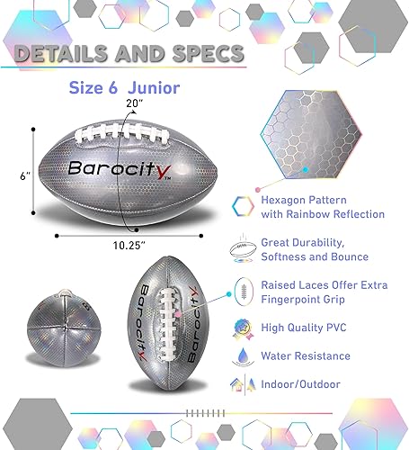 Miniatura 10 de Pelota oficial de fútbol para niños y niñas con patrón hexagonal reflectante iridiscente arco iris, duradera para interiores, exteriores, juego de