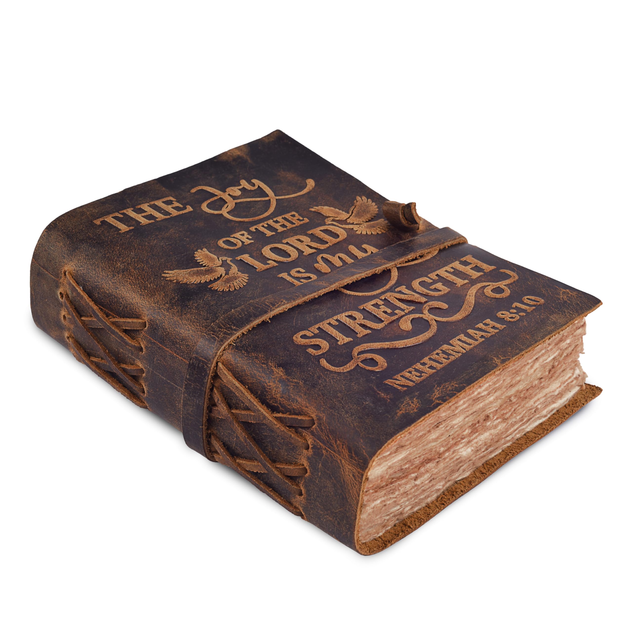 LEATHER VILLAGE Leather Bound Vintage Bible Journal – 200 Pages Handmade Antique Christian Prayer Embossed Journal for Men & Women – 200 GSM Deckle Edge Watercolor Paper – 7x5 Inch, Rustic Brown