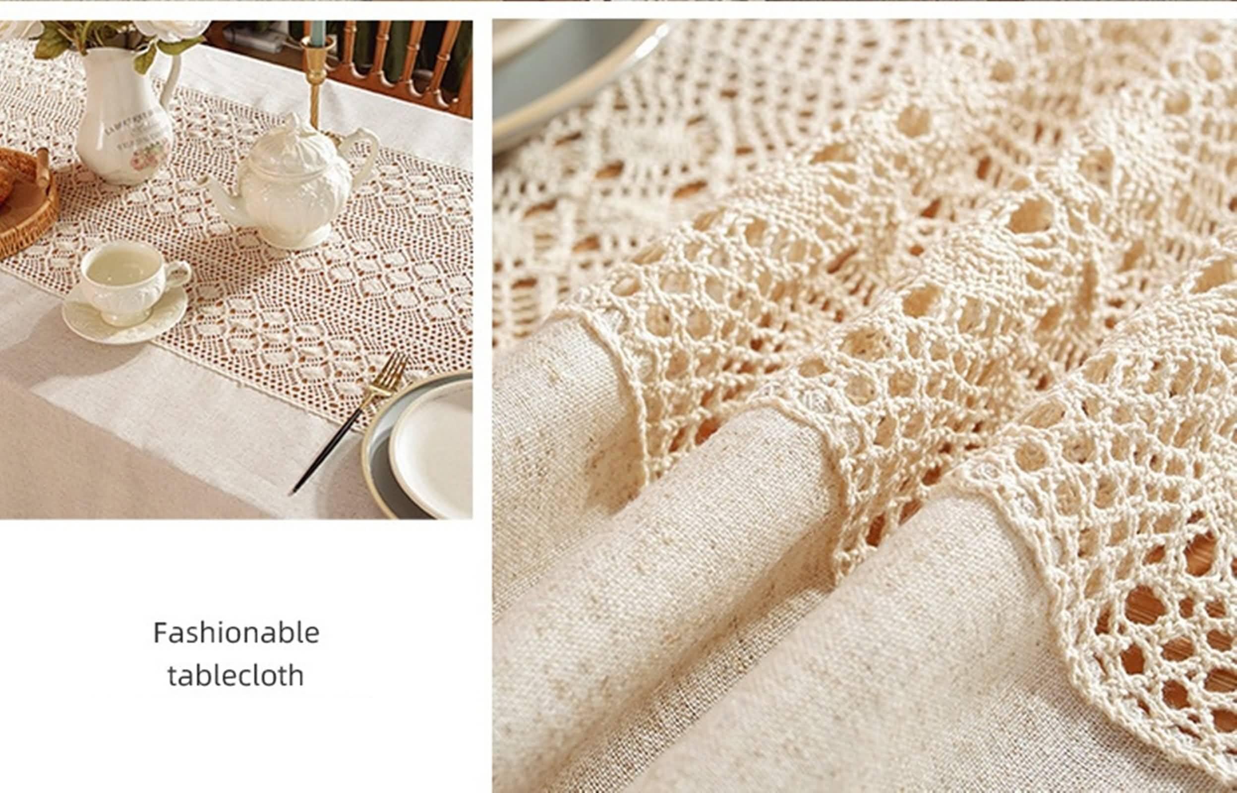 Tovaglia Antimacchia, Tovaglie 140 x 300 cm Pizzo lavorato a maglia cavo con nappa in Poliestere Copritavolo per Tavolo da Pranzo, Cucina, Festa CompleannoBeigeStile 2