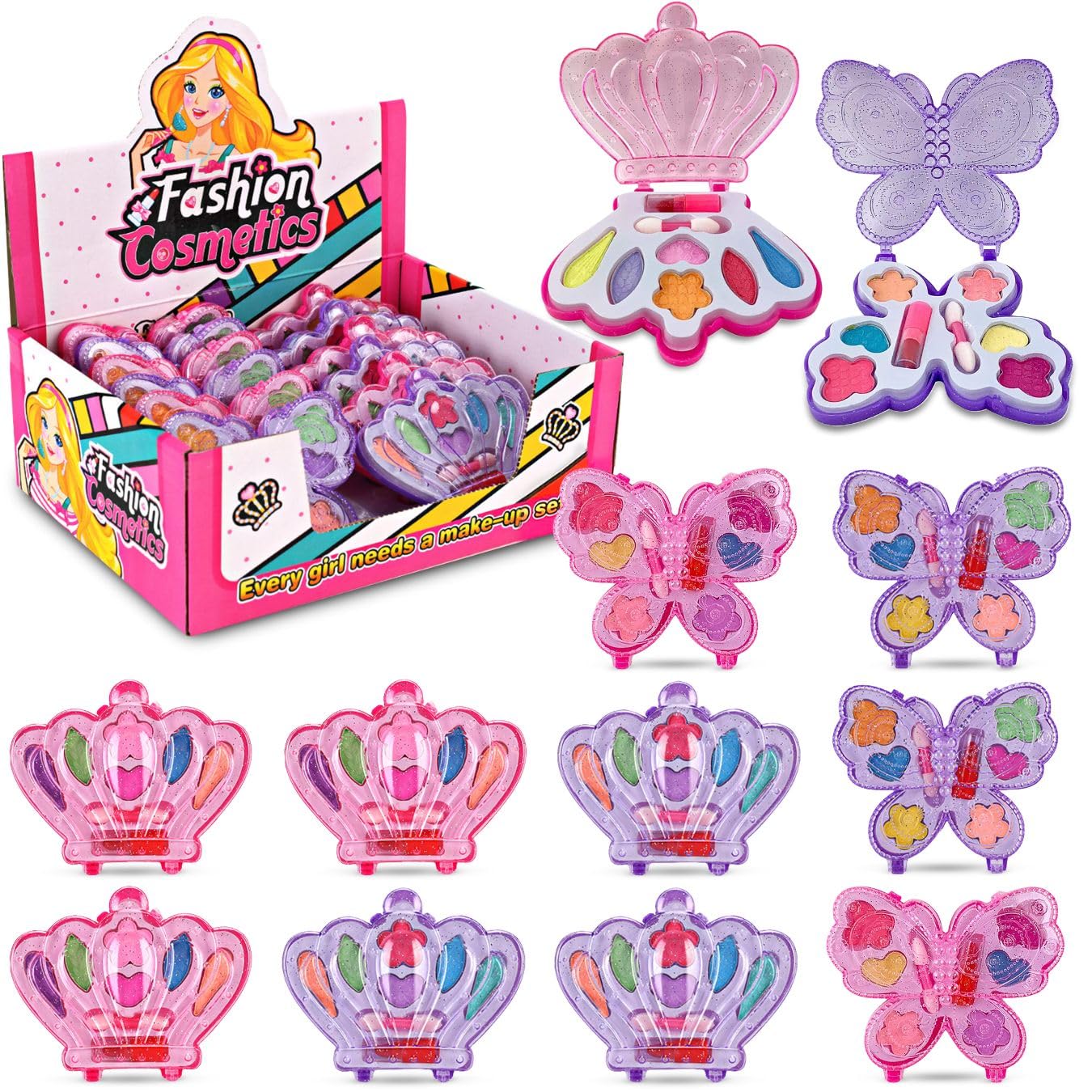 Kids Makeup Kit for Girls – Real Washable Play Cosmetic Set Palette Case, Non-Toxic Pretend Makeup Toys, Perfect Party Favors & Gifts (Palette (12 Pack))