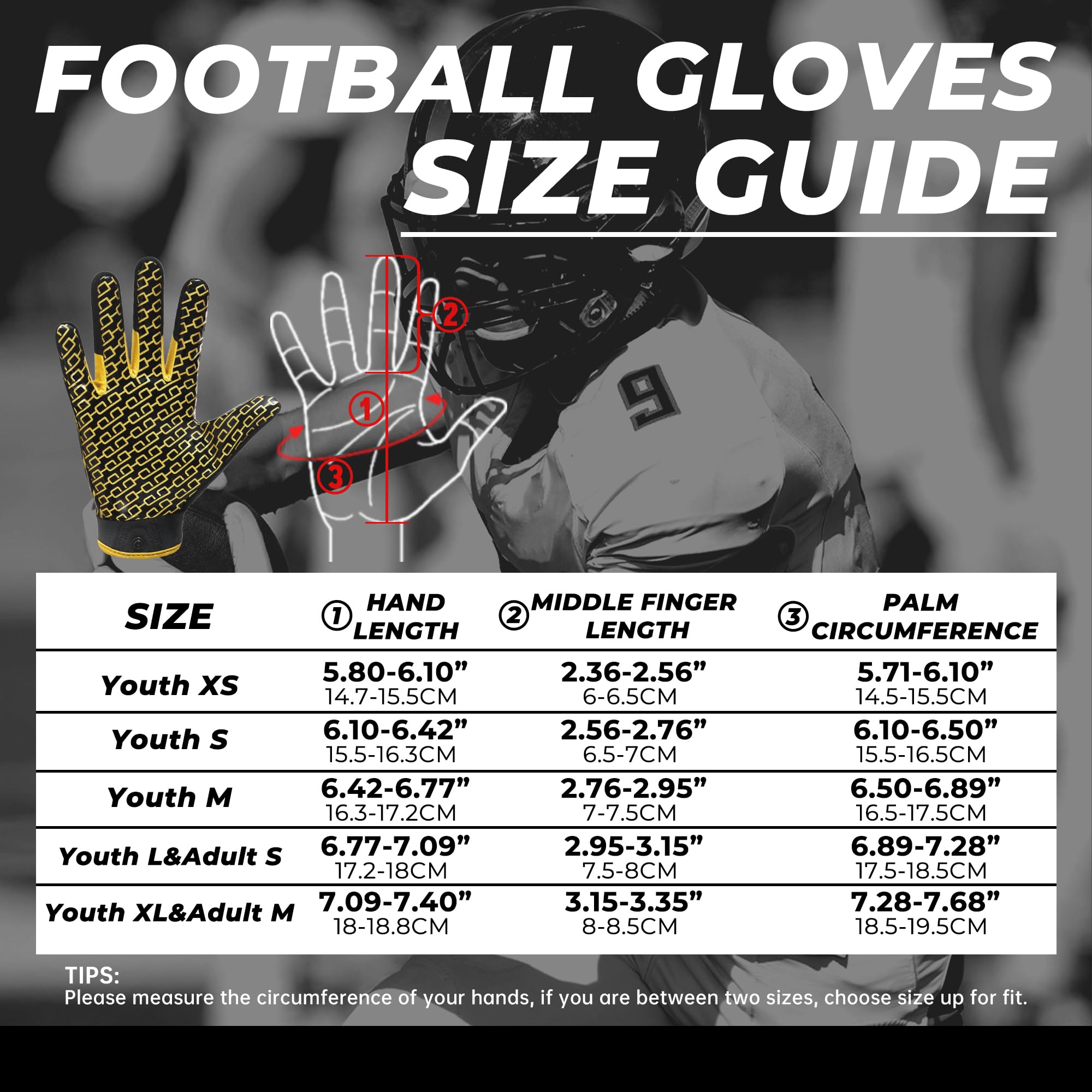 AIGEVTURE Guantes de fútbol para hombre, guantes adhesivos anchos receptores
