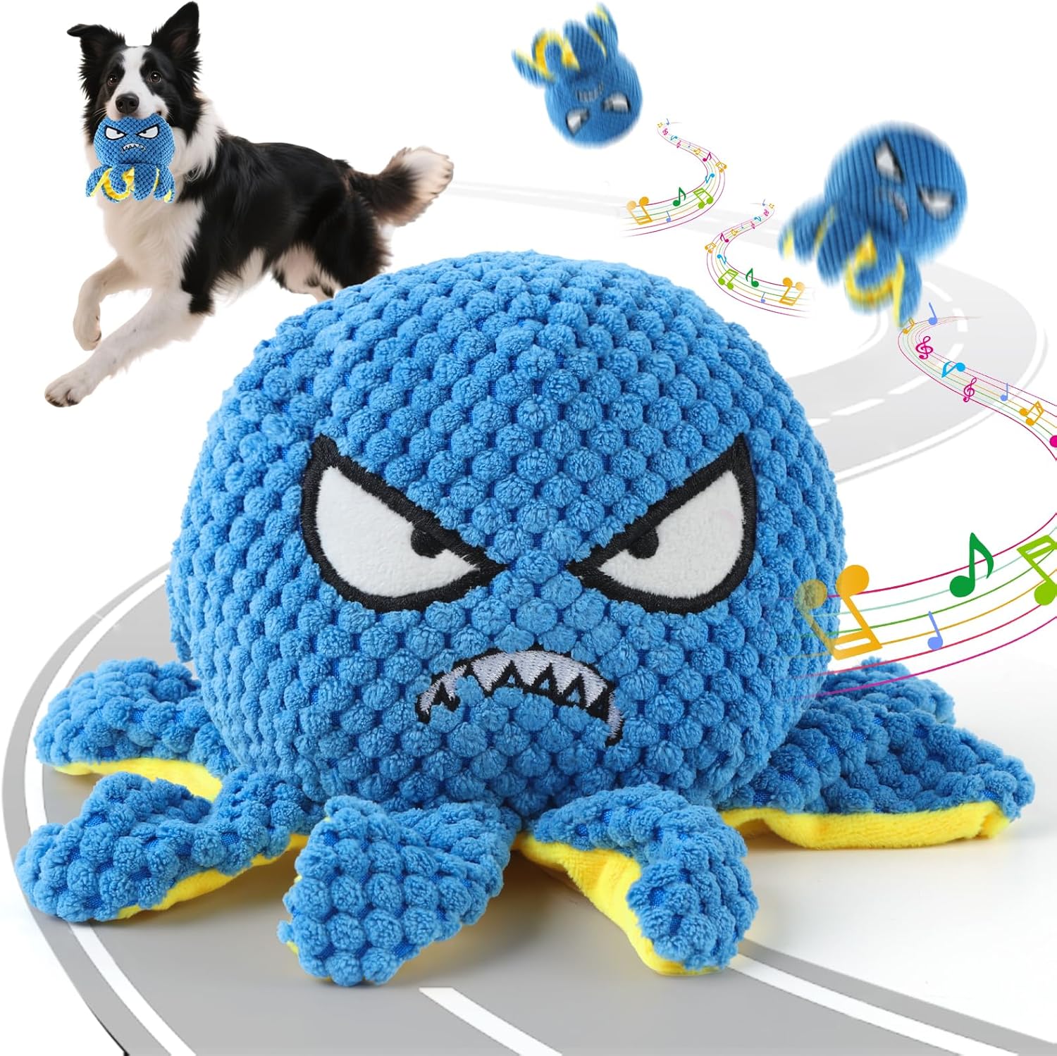 Interactive Dog Toys Octopus - Moving Dog Toy to Keep Them Busy, Rechargeable Automatic Music Bouncing Ball with 4 Play Modes, Squeaky Plush Chew Toy for Small Medium Large Dogs