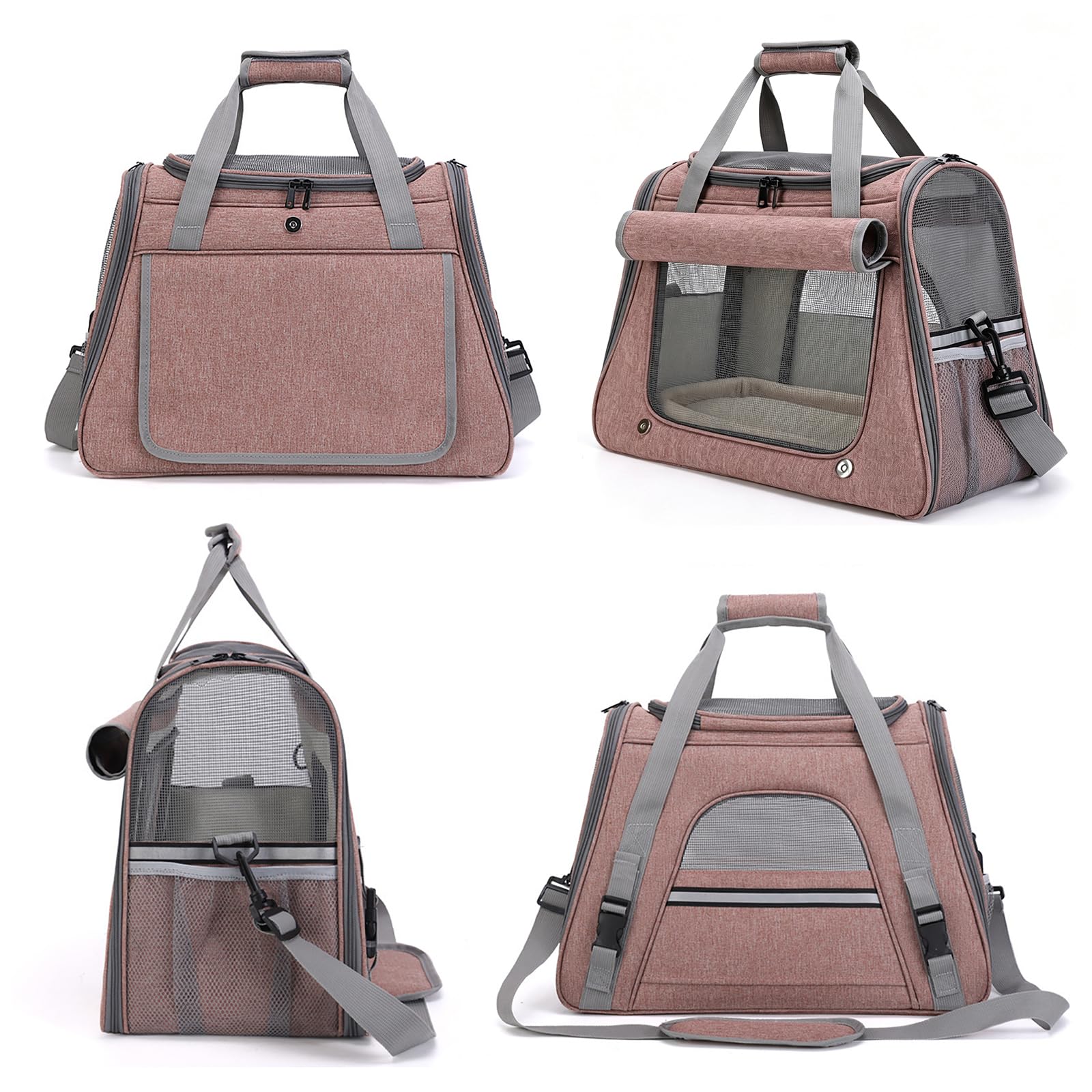 Katzentransporttasche Atmungsaktiv - Transportbox Katze Faltbar für Kleinhund Cat Carrier mit Schultergurt Tragetasche für Auto Reise Flugzeug bis 9kg 45 x 23 x 35 cm Rosa