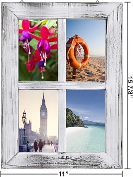 Greenco Wooden Rustic Mount White Window Frames Vintage Western Country Farmhouse Wall Art Decor - Set of 2 | Home Decor | Great For Living room, bathroom, and bedroom