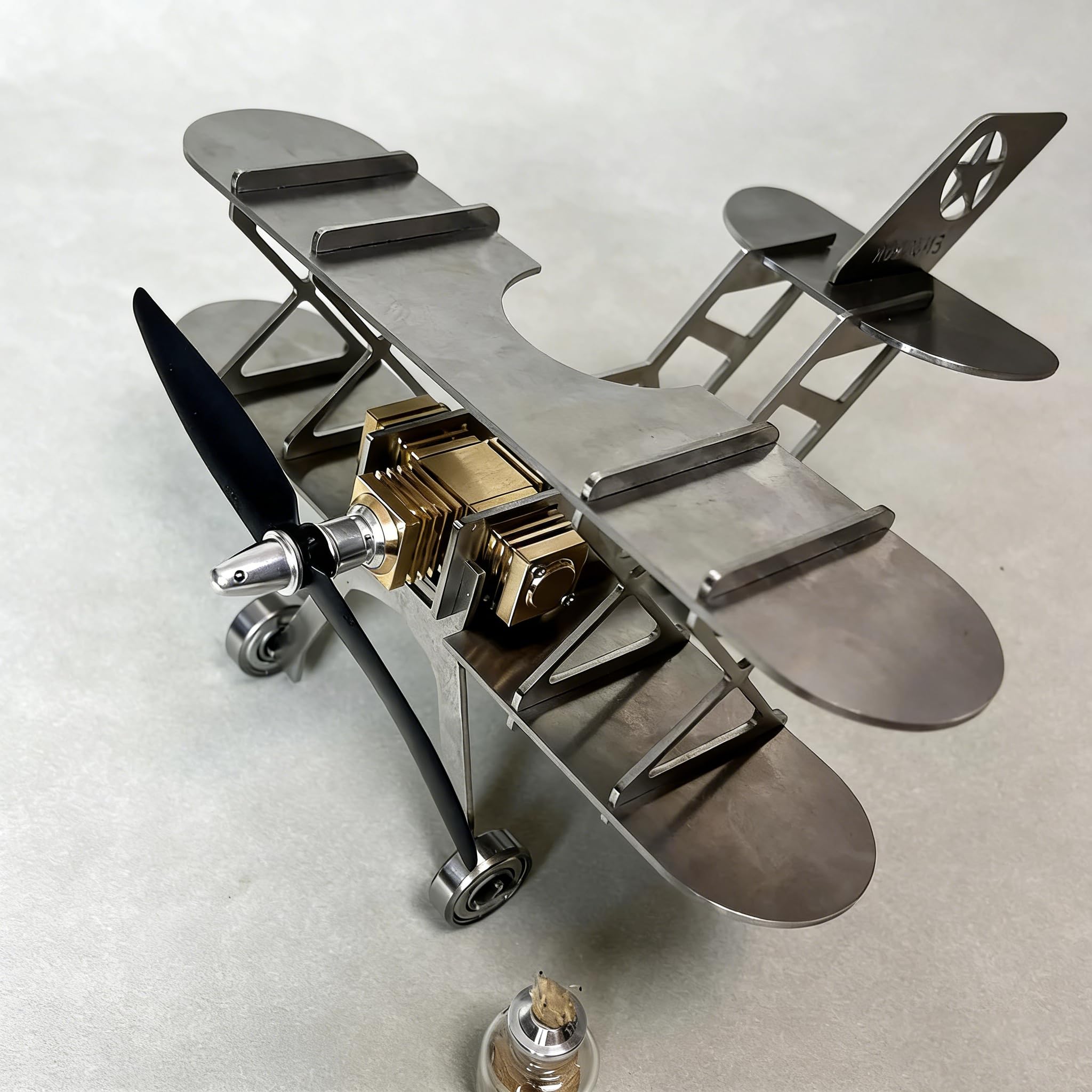 Stirling Engine Aircraft Model Kit – Upgraded Mini Stirling Engine with Metal Airplane Frame, Heat Powered Desktop Engine Model, Educational Physics Experiment Kit for Adults & Collectors