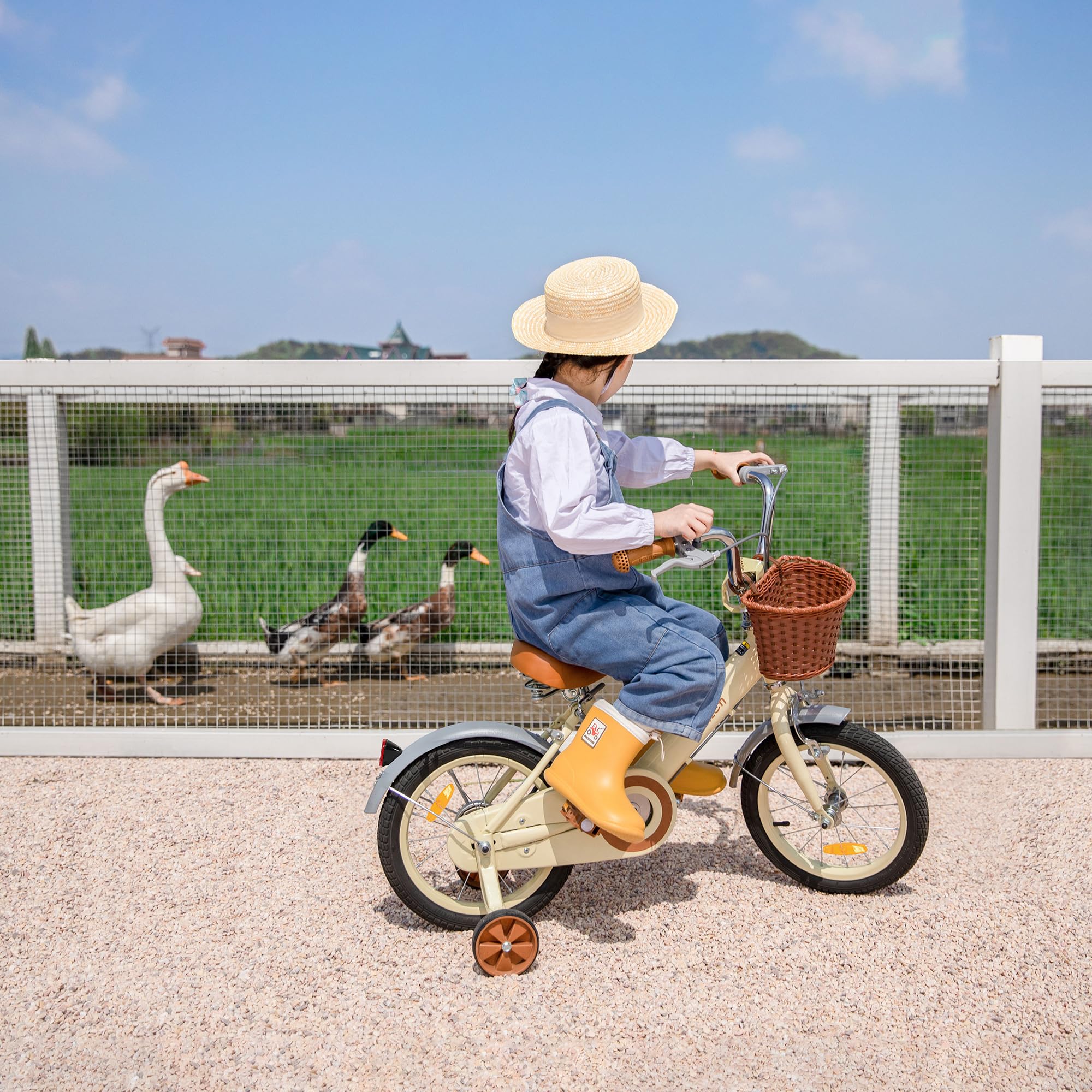 JOYSTAR 16 Inch Girls Bike for Ages 4-7 Years Old Kids Bike with Training Wheels and Basket Retro Princess Children Bicycle Beige