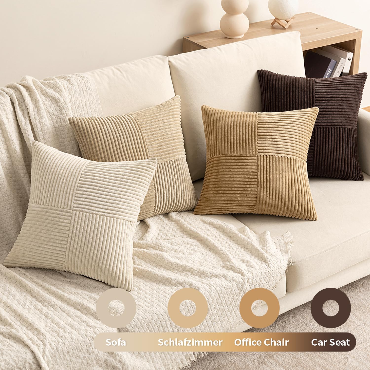 EMEMA Corduroy Cushion Cover, Set of 4, Patchwork Cushion Cover, 50 x 50 cm, Decorative Cushion Sofa Cushion - Image 3