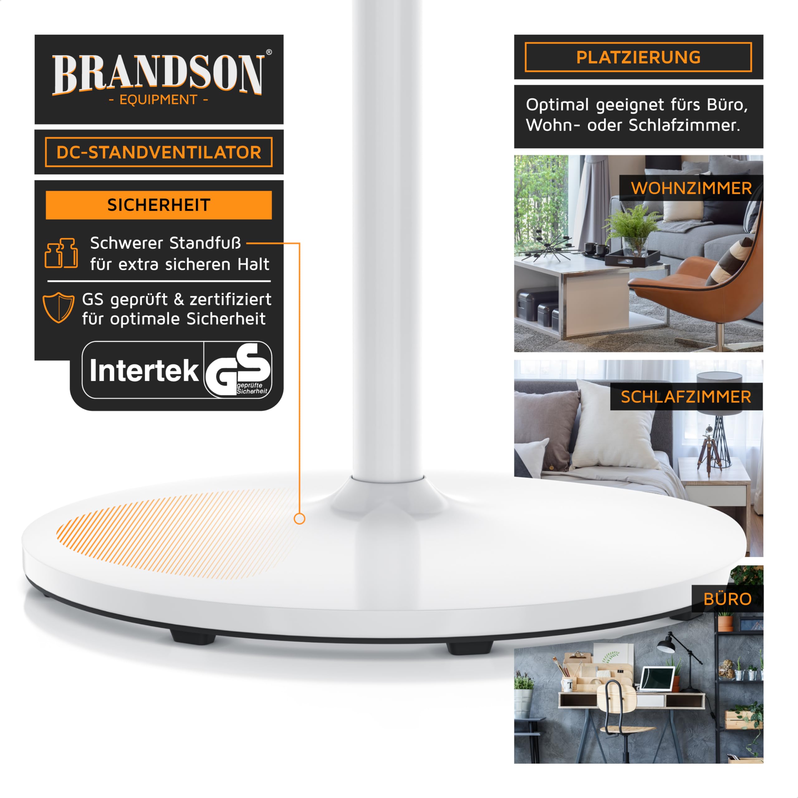 Brandson - DC Standventilator energiesparend ECO - Fernbedienung - Brushless Silent Motor, sehr leise – Preisträger 2026 - Oszillation - Ventilator Timer – 12 Stufen - LED Display