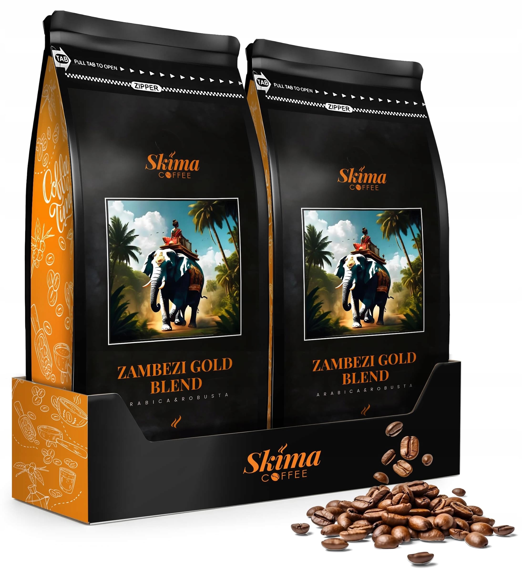 SkimaCoffee Café en grano 2 x 1 kg ZAMBEZI GOLD BLEND recién tostado