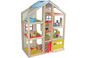 Melissa & Doug Hi-Rise Wooden Dollhouse With 15 pcs Furniture - Garage and Working Elevator