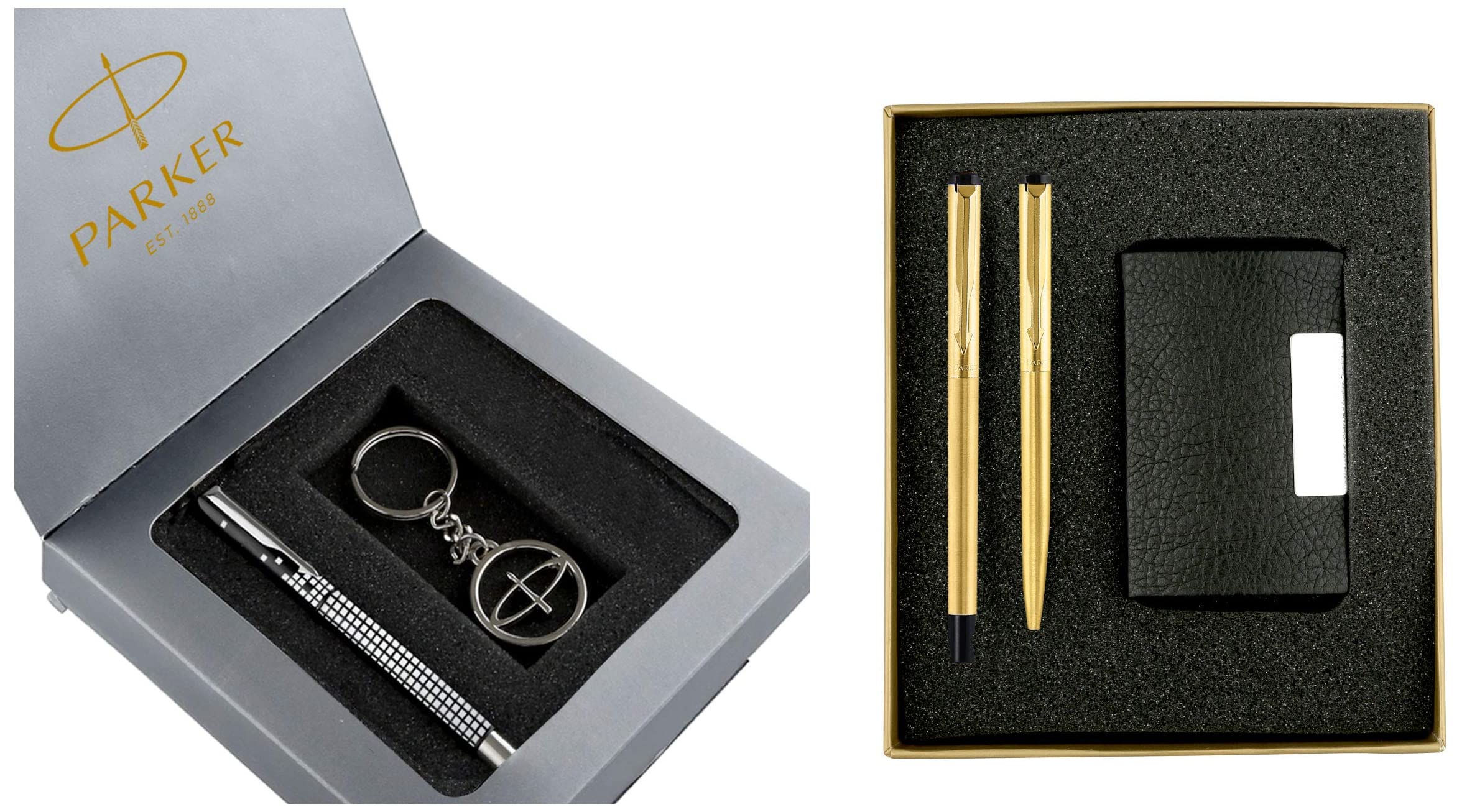 Parker Vector Gift Set Roller Ball Pen Round Key Chain & Parker Vector Gold Trim Roller Ball Pen 3 Count (Pack of 1)