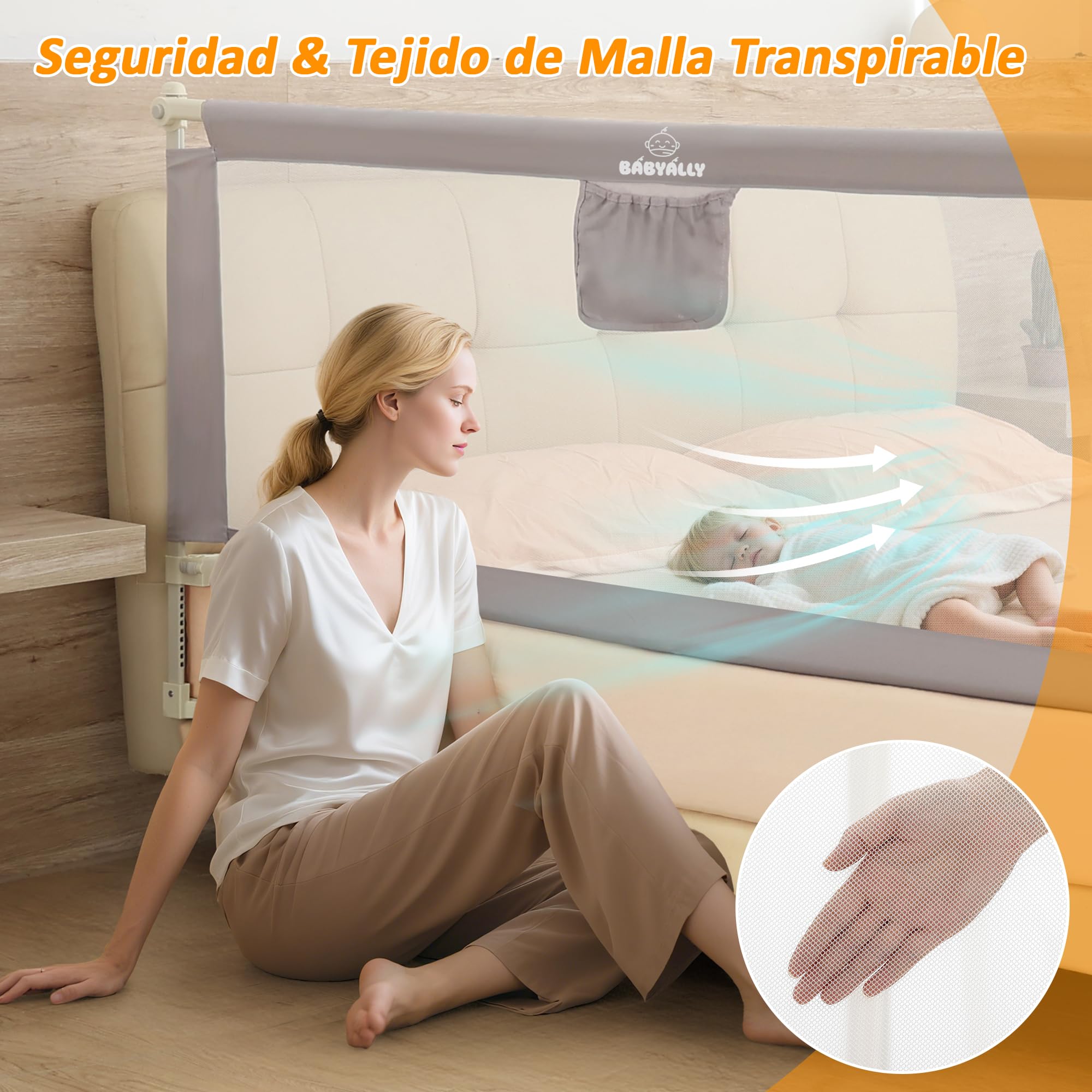 Barrera para Cama, Set de 3 Barrera de Seguridad Niños, Barandilla Cama Niño Legable y Portátil - (2 x 200 cm + 1 x 180 cm) en Paquete