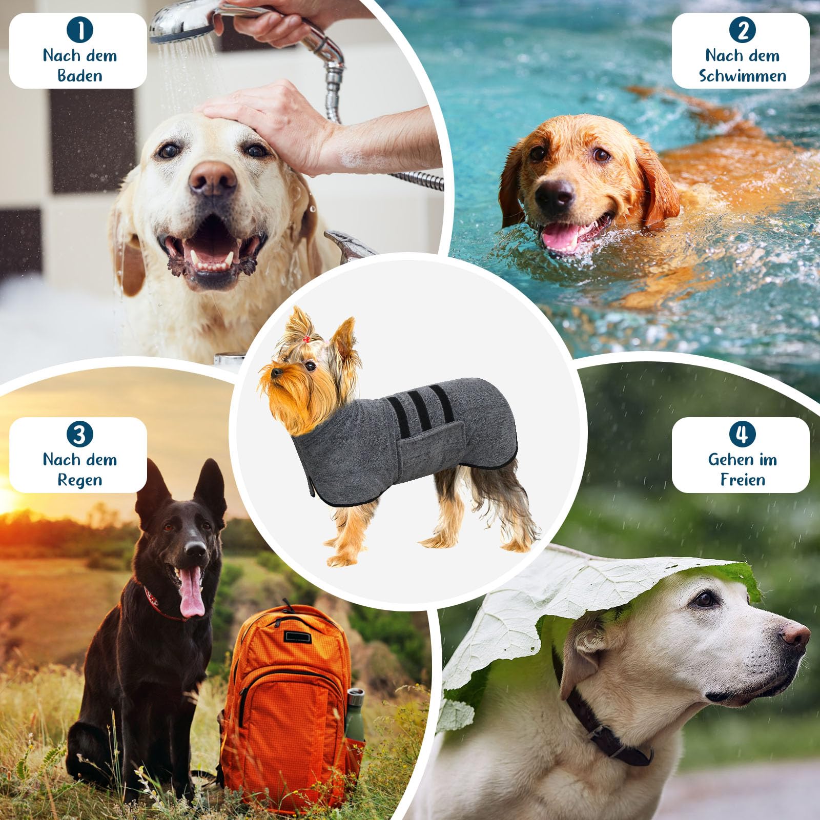 Accappatoio per cani in microfibra, accappatoio per cani di taglia media e piccola ad asciugatura rapida e banda retrattile regolabile taglia (XL)