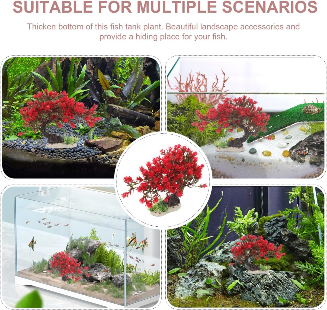 BESTOYARD Artificial Bonsai Tree Aquarium Decoration, Vibrant Plastic Plant for Betta Fish Tank, Realistic Underwater Decor Ornament & Fish Hideout Accessories, Red