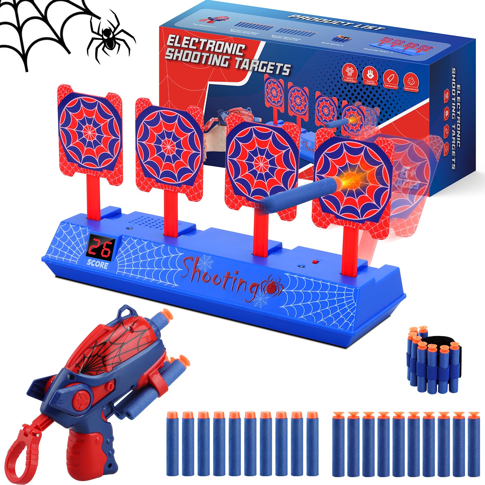 Aooess Shooting Toy for 3-12 Year Old Boys: Spider Shooting Target Set with Foam Dart Toy Gun, Spider Toys for Boys 4-6, Dart Guns for Kid, Target