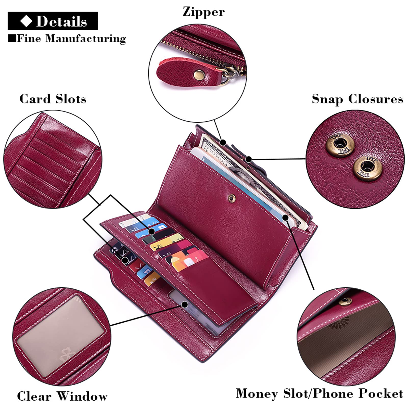 SENDEFN Portefeuille Femme Cuir Grande Capacite Porte Monnaie Femmes RFID Blocage,Porte-chéquiers Femmes Grande Capacité Fermeture Eclair Longue Portefeuille