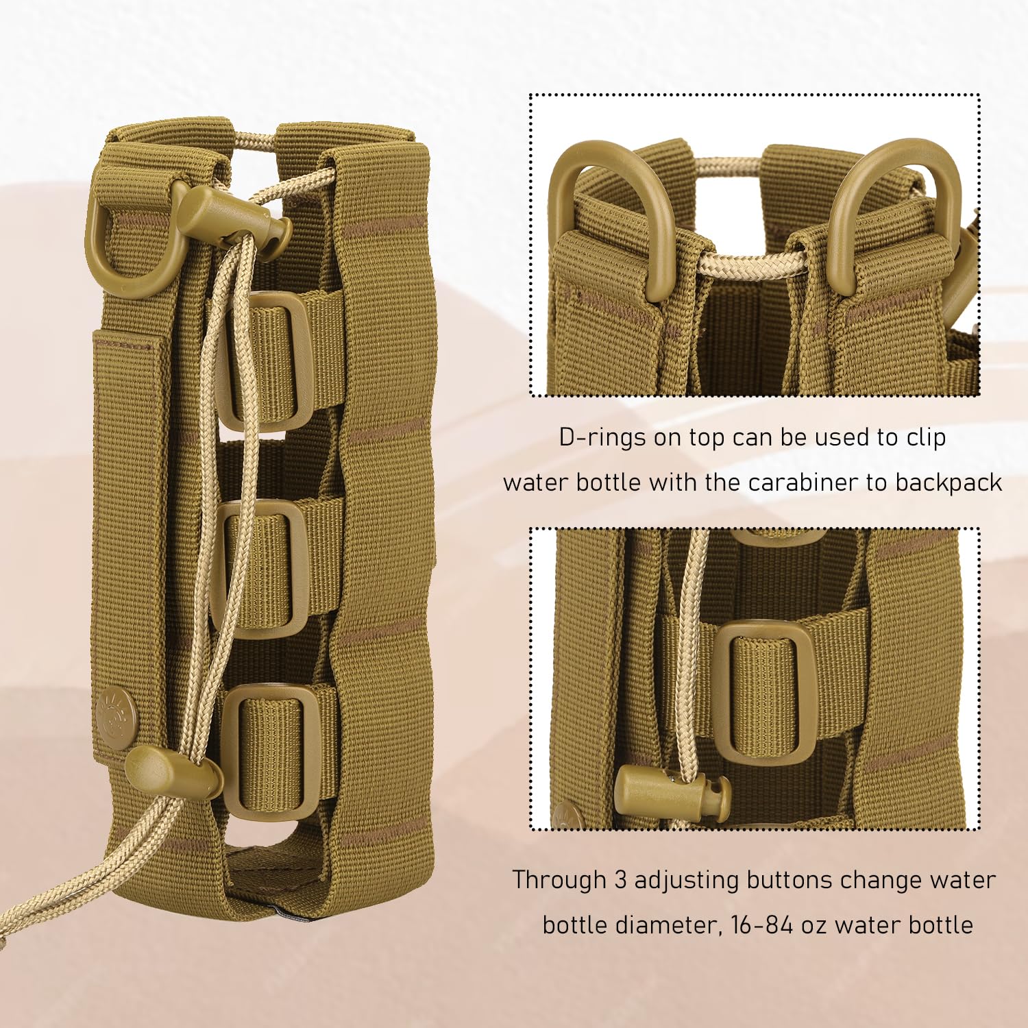 Protector Plus Tactical Water Bottles Pouch Military MOLLE Adjustable Kettle Holder Bag H2O Drinks Carrier Case, Gray