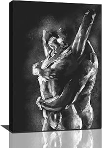 African American Wall Art Black Couple Lover Giclee Prints Framed Pictures Contemporary Home Decor For Living Room Bedroom Bathroom Stretched Ready To Hang, 16x24 Inch