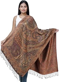 Exotic India Reversible Super Silk Jamawar Stole with All-Over Weave - Color Multicolor