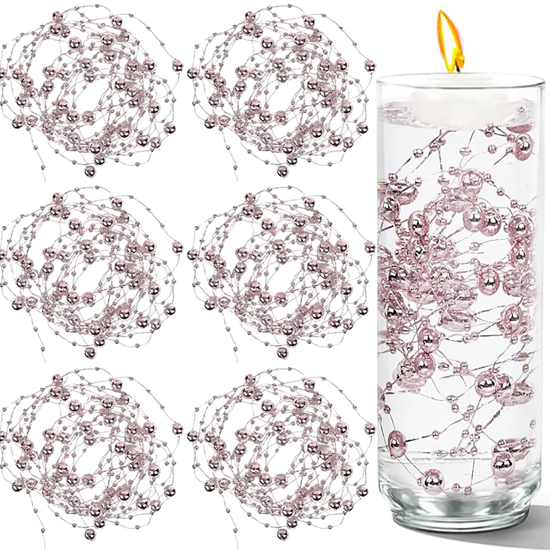 100 PCS Artificial Floating Beads for Centerpieces Vases, Rose Gold 8+3mm Faux Pearl String for Wedding Party Decorating, Vase Filler