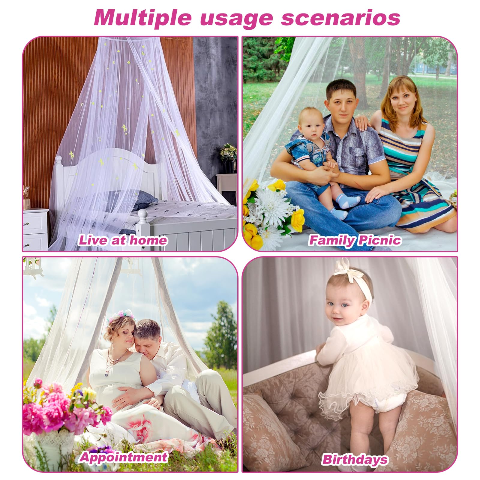 Moustiquaire Lit Avec Étoiles Lumineuses - Tente Anti-Moustiques Pliable Pour Lit Simple Ou Double