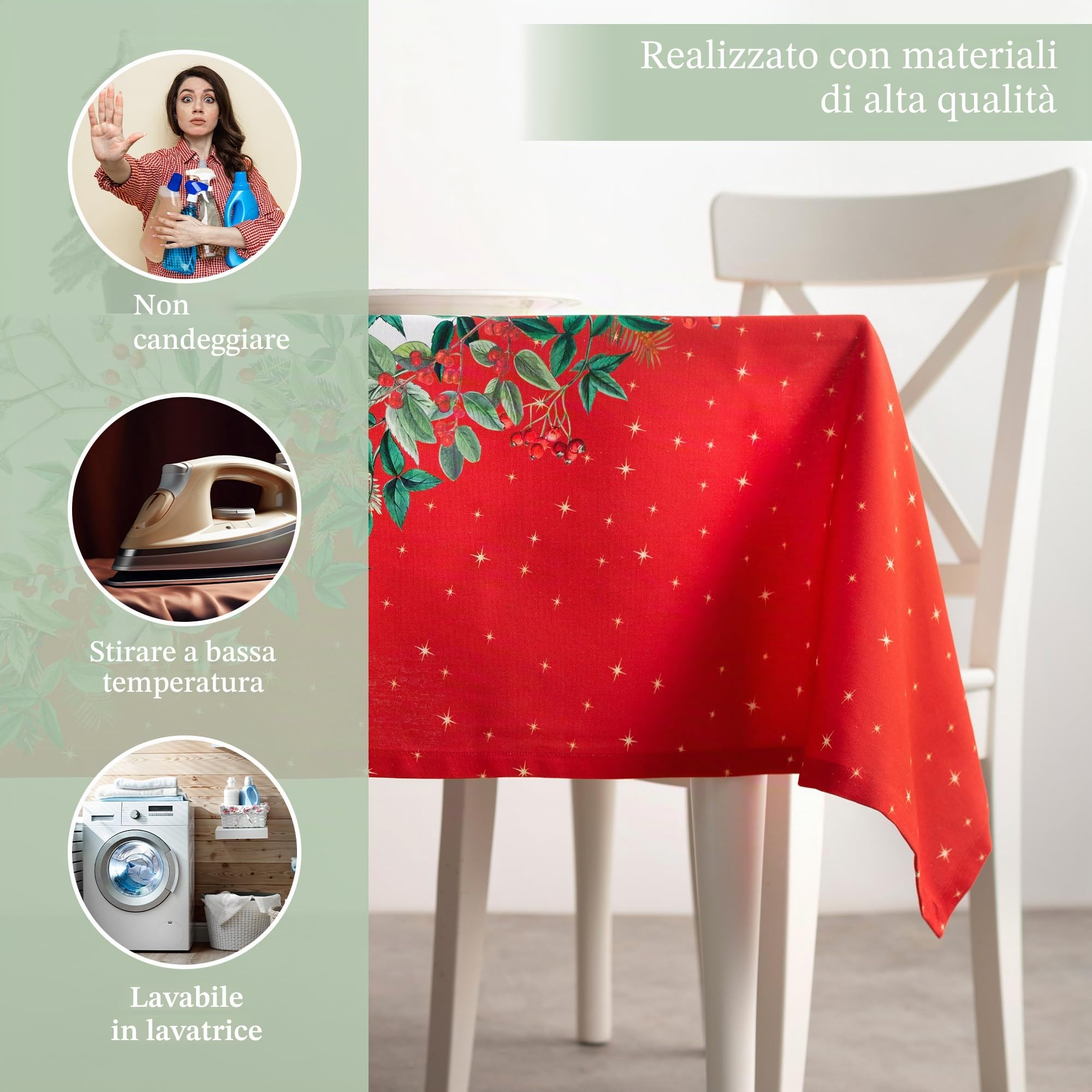 Maison d' Hermine Noel, tovaglia in 100% cotone, per cucina, cena, tavolo, decorazione per feste, matrimoni, giorno del Ringraziamento, Natale (rettangolo, 160cm x 220cm)