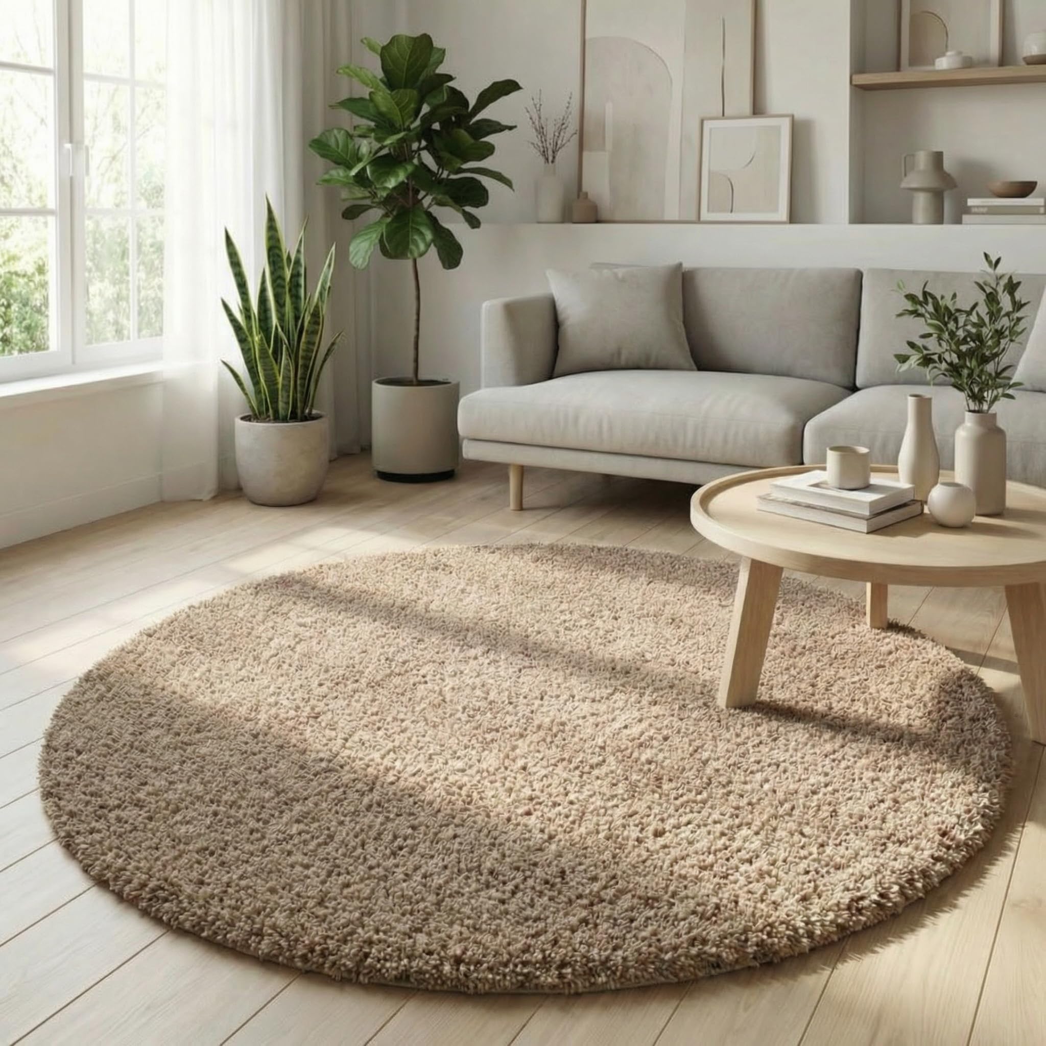 Abaseen Small Large Shaggy Rug Modern Rugs Living Room Extra Large Small Medium Rectangular Size Soft Touch Thick Pile Living Room Area Rugs Non Shedding (Light Beige, 120x120 cm) — image 1