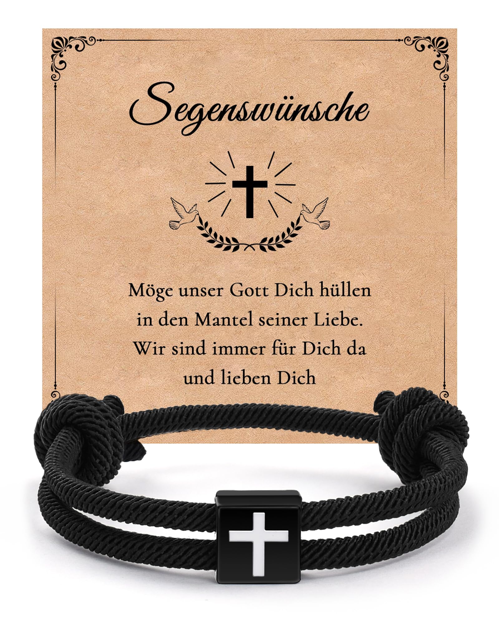MANVEN Kommunion Geschenk für Jungen Taufe Geschenk Konfirmation Armband Mädchen Kreuz Armband für Kinder Tauf Firmung Geburt Taufpaten Erstkommunion Sohn Enkel Neffe Freund Bruder Schwarz