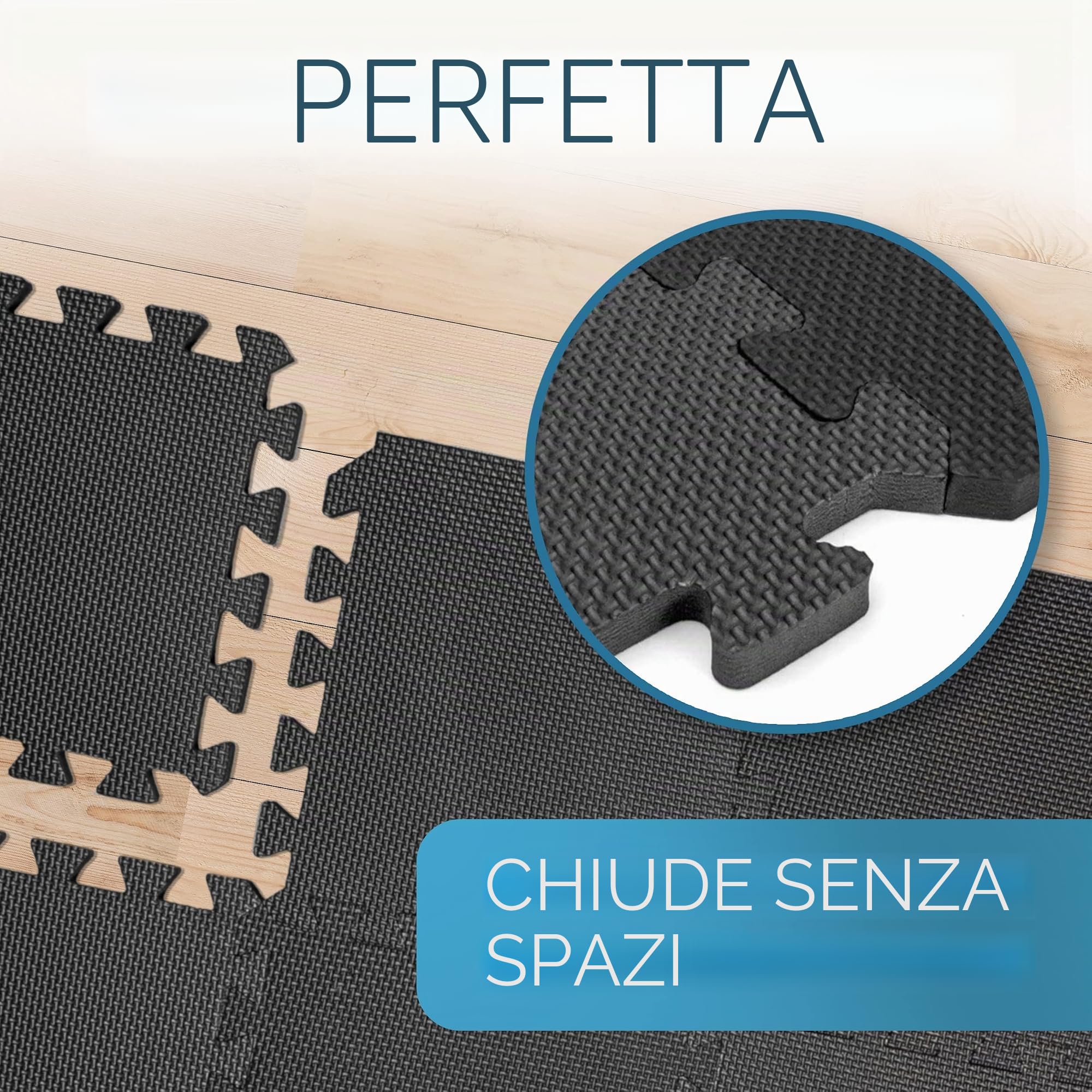 Veluris Tappetino protettivo per pavimento [31 x 31 cm] - 18 tappetini extra spessi [20% di protezione in più] - Tappetino protettivo antiscivolo per palestra, fitness, pavimento sportivo, tappetino
