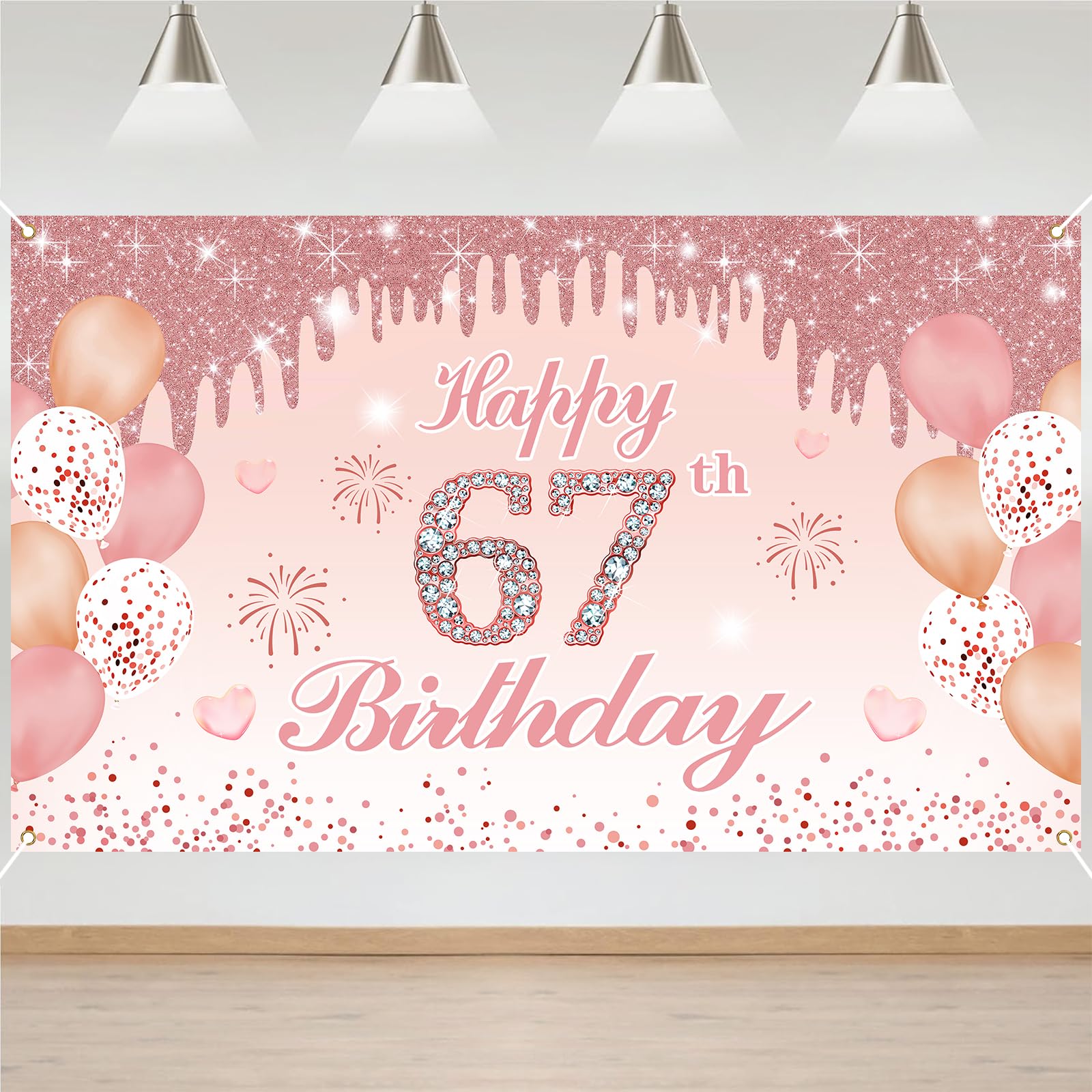67th Birthday Decorations Door Banner Pink Happy Birthday Banner for Party Backdrop for Women Home Outdoor Cover Party Decoration Supplies Poster — image 1