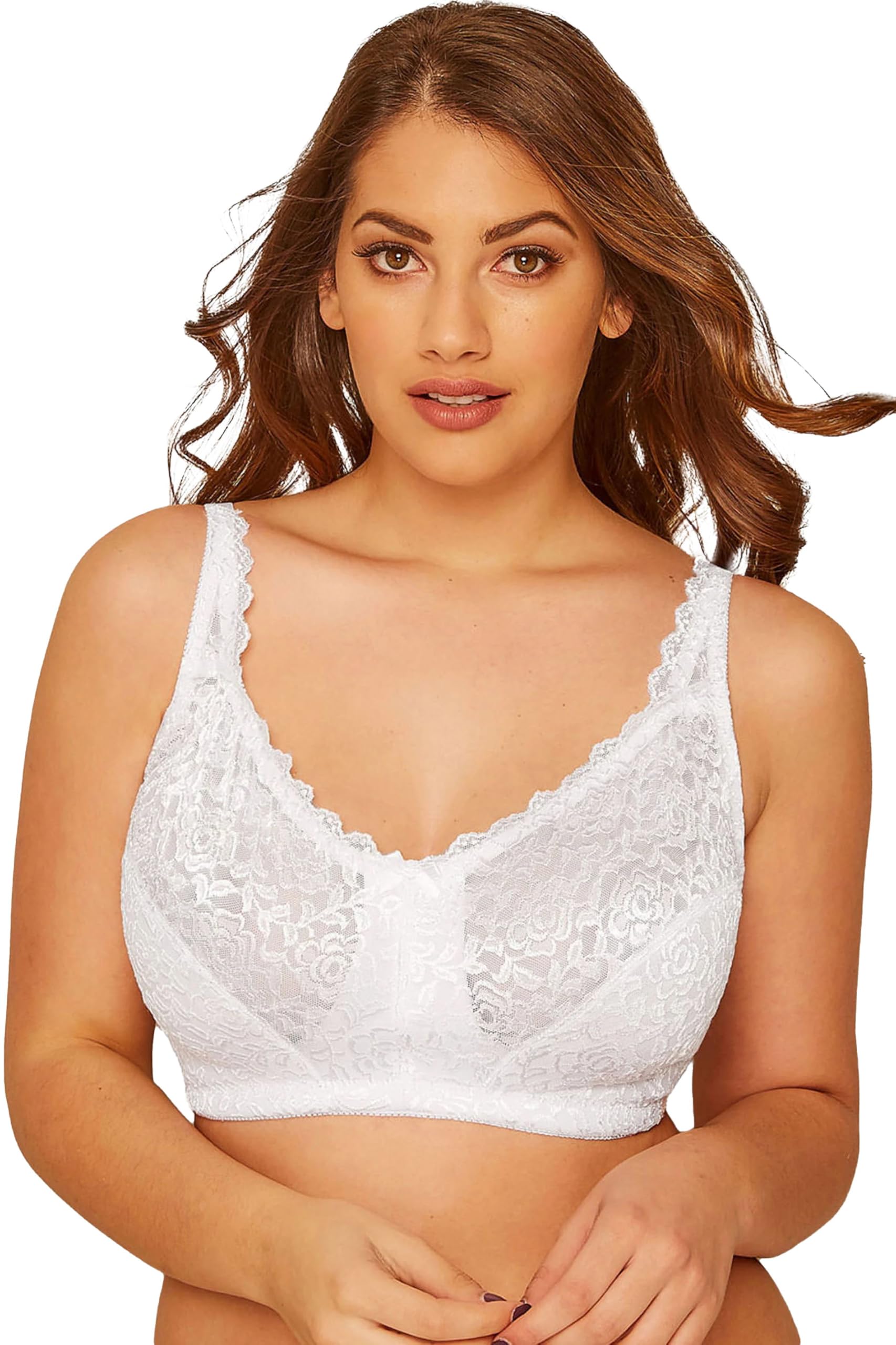 Yours Women's Ivory Curve White Hi Shine Lace Non-Padded Non-Wired Full Cup Bra - Plus Size Curve