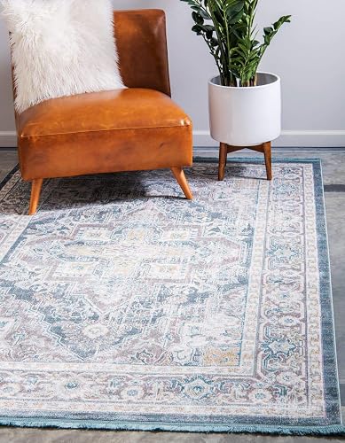 Unique Loom Baracoa Collection Area Rug - Prado (4' 3' x 6' 1' Rectangle, Gray/ Blue)