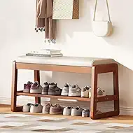 PETKABOO Shoe Bench Storage Rubberwood with Leather Cushion 31.5", Waterproof Easy to Clean 550LBS Organizer Shoe Rack for Entryway, Hallway, Mudroom, Front Door