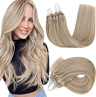 Easyouth Micro Anillo Cuentas Estensiones Color Rubio Ceniza Mix Amarillo Rubio 14 pulgadas 50g/paquete Extensiones Micro Loop Pelo