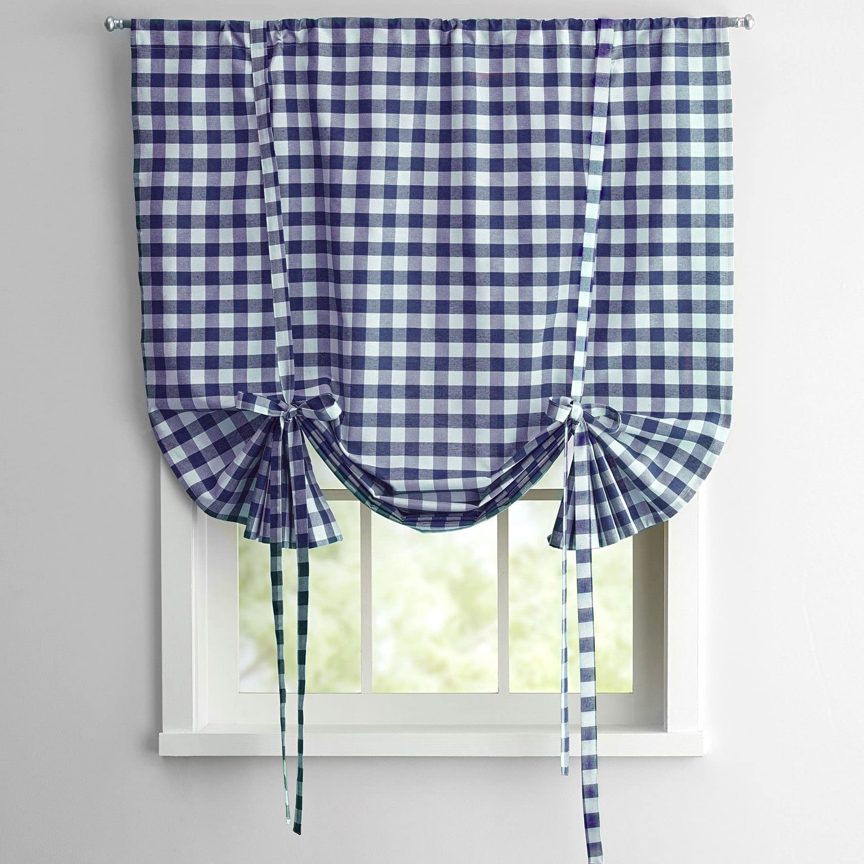 Sweet Home Collection Tie Up Shade Window Treatment Kitchen Window Curtain Shade, 84" Tieup, Buffalo Check Navy